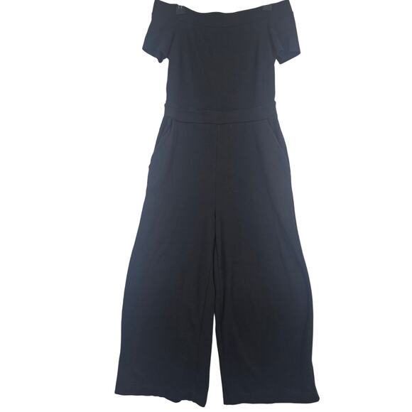 New York & Company Black Off the Shoulder Jumpsuit Straight Crop Leg Size M 3642 - Picture 1 of 6
